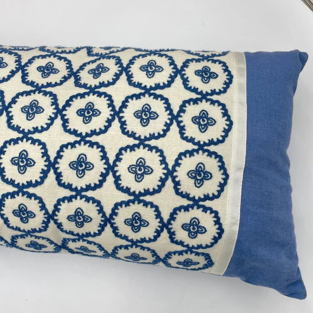 Decorative Cushion Embroidered Pillow Blue White Pattern Home Decor‎ Living Room